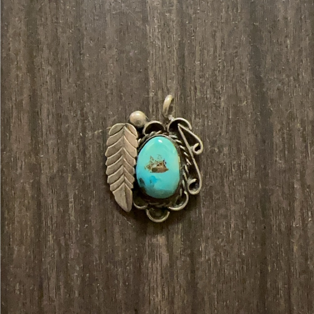 Sterling Silver Turquoise Leaf Pendant - Blue Turquoise Accent